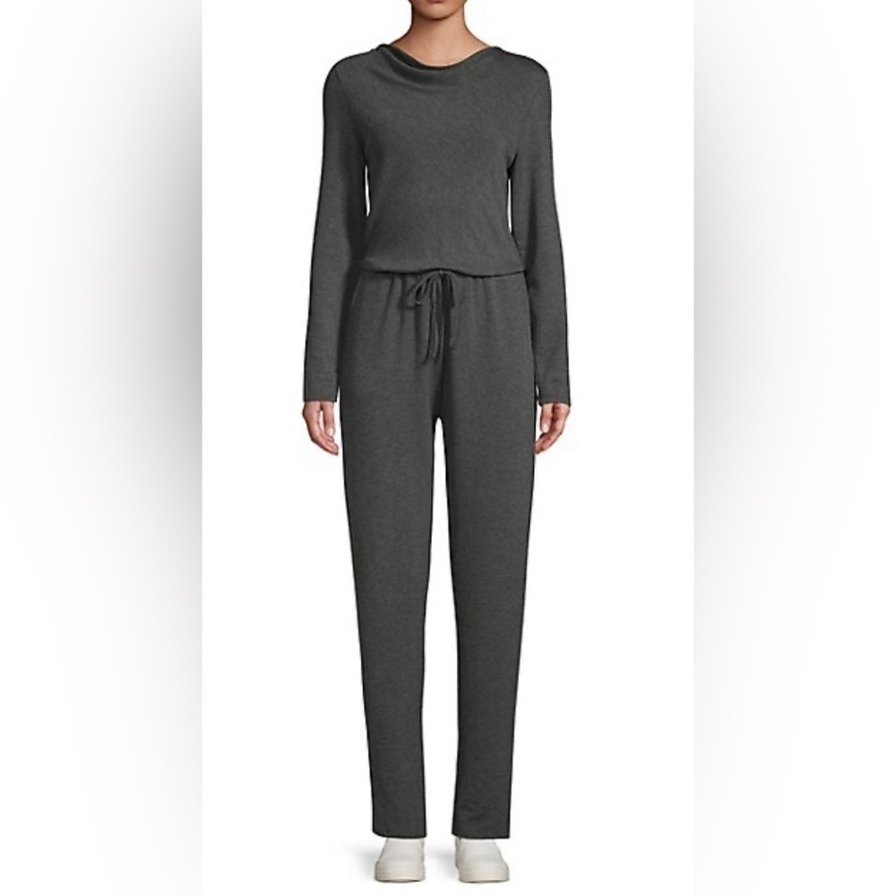 H by Halston Long Sleeve Drape Neck Super Soft Jumpsuit Gray L